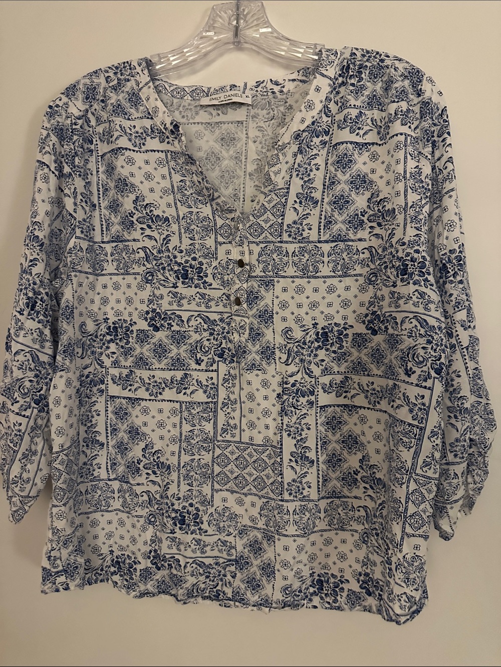 Emily Daniels Blue & White Printed Tunic Top